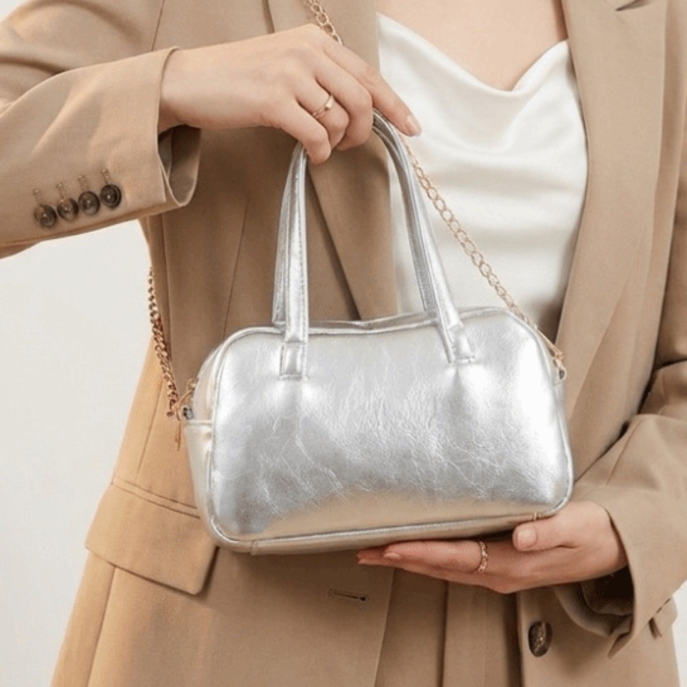 Women Bags For Office Use - Sac Boston en similicuir métallisé, mini